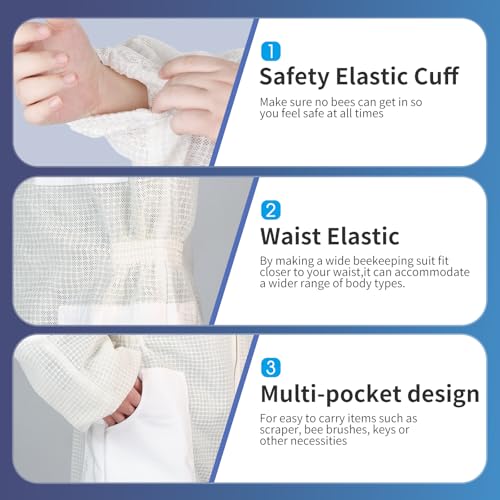 Bee Three Layer Beekeeping Ventilated Suit,Ultra Ventilated Breathable Cotton,Full Beekeeping Suit Equipped with Sheepskin Gloves,Comfortable with Maximum Protection,Beekeepers's Choice(L)