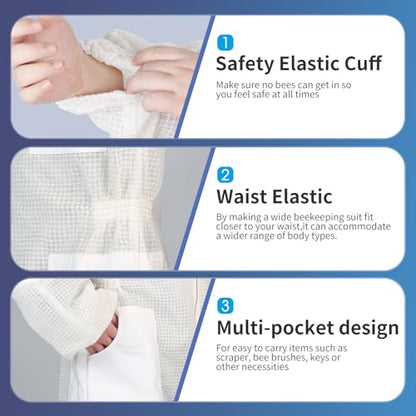 Bee Three Layer Beekeeping Ventilated Suit,Ultra Ventilated Breathable Cotton,Full Beekeeping Suit Equipped with Sheepskin Gloves,Comfortable with Maximum Protection,Beekeepers's Choice(L)