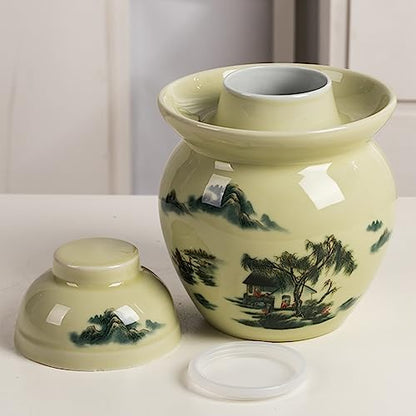 Fermentation Jar Traditional Chinese Porcelain Pickle Jar,Ceramics Fermenting Crock Kit with Water Seal Airlock Lid, Pickle Jar for Pickles Kimchi, Sauerkraut 1.5kg - size: 1.5kg