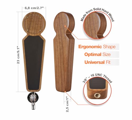 TESLYAR Wooden Beer Tap Handle for Kegerator – Large Chalkboard Keg Tap Handle Display for Bar, Brewery, Homebrew – Customizable Beer Faucet Handle (Brown) - color: Brown