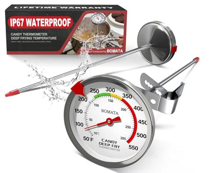 BOMATA 2-Pack Candy Thermometer with Pot Clip, Hands-Free Use, Waterproof IP67 and 2.5" Display Deep Fry Oil Thermometer with NSF Certified, for Cooking, Food, Turkey, BBQ, Grill... Mth400 Silver - color: Silver (Pack of 2)