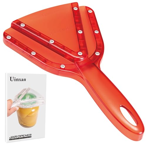 Uinxan Jar Opener for Weak Hands & Seniors with Arthritis - Handheld Manual | Effortlessly Opens Stubborn Screw Lids & Bottle Caps. 304 Stainless Steel. Durable. Patented Kitchen Gadget (Red) - color: Red