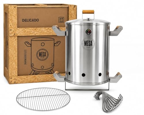 Colombian Barrel Smoker - Charcoal Grill, 100% Stainless Steel, Low-Smoke, Even Heat Distribution | Outdoor BBQ for Families