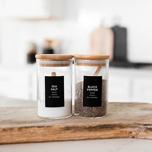 Black Spice Labels for Glass Jars, 148 Spice Jar Labels Stickers Preprinted Waterproof, Rectangle Herb Seasoning Stickers Containers Kitchen Pantry Organization - style: Black Rectangle Spice Labels