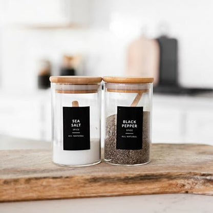 Black Spice Labels for Glass Jars, 148 Spice Jar Labels Stickers Preprinted Waterproof, Rectangle Herb Seasoning Stickers Containers Kitchen Pantry Organization - style: Black Rectangle Spice Labels