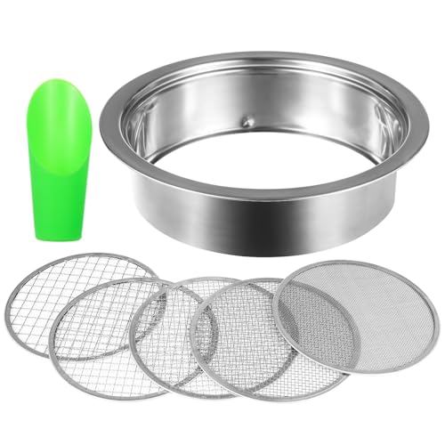 Soil Sieve Set, Garden Soil Sifter Kit, Stainless Steel Mesh Sifting Pan with 5 Sizes Sieve Meshes (0.04"-0.48") & Bonsai Soil Scoop, Garden Potting Sieve Set for Dirt, Compost