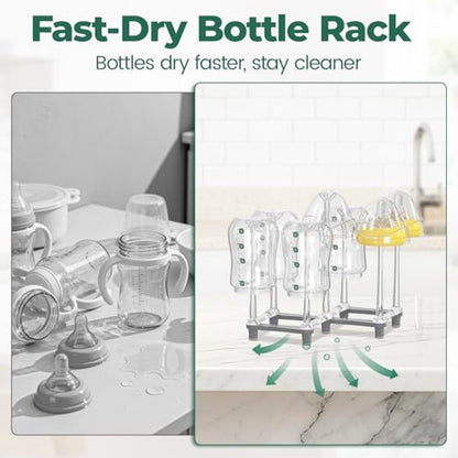 EsLuker.ly Baby Bottle Drying Rack Plastic Vertical Dryer Holder, Foldable Space Saving for 12 Milk Glass Bottle Countertop, Drain Stand Shelf for New Parents - size: 6.5 In