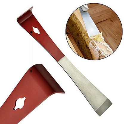 Hive Tool, 2PCS Stainless Steel Hive Scraper Tools with Red Handle - Beekeeping Equipment for Frame Lifting and Wax Scraping