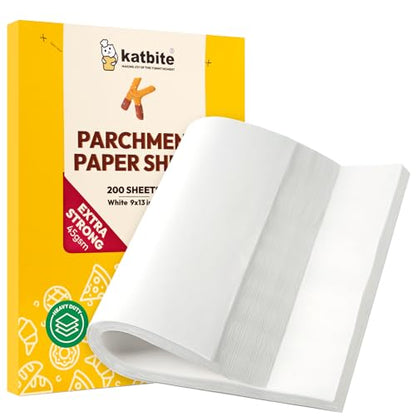 Katbite 200Pcs 9x13 inch Heavy Duty Parchment Paper Sheets, Precut Parchment Paper for Quarter Sheet Pans Liners, Baking Cookies, Bread, Meat, Pizza, Toaster Oven (9"x13") - size: 9"x13"-200