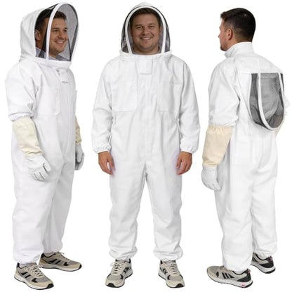 Bee Suit, Full Body Beekeeping Suit with Veil Hood (5'11''-6'3'') | Professional Beekeeping Outfit, Includes Gloves, for Beekeepers and Beginners - size: XL for 5'11''-6'3''