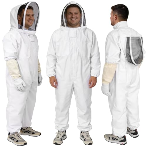 Bee Suit, Full Body Beekeeping Suit with Veil Hood (5'11''-6'3'') | Professional Beekeeping Outfit, Includes Gloves, for Beekeepers and Beginners - size: XL for 5'11''-6'3''