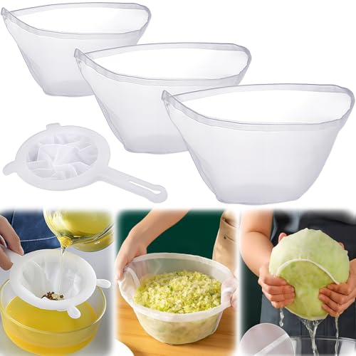 3PCS Cheese Cloths for Straining, Reusable Cheese Cloth for Straining, Cheese Filling Squeeze Bag, Bowl-Shaped Nylon Nut Milk Cloth Filter Bag with Mesh Strainer, for Cooking, Juicing, Cheese Making
