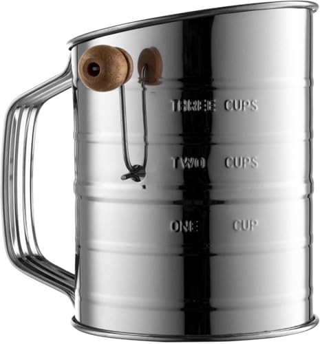 Bellemain 5 Cup Flour Sifter for Baking Fine Mesh Rotary Hand Crank with Loop Agitator for Quick Sifting, Flour Sifter Stainlees Steel - size: 5 Cup