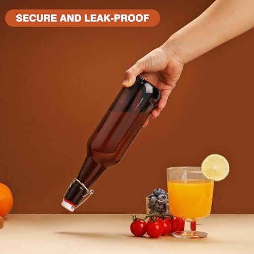 16oz 2 Pack Amber Glass Beer Bottles with Airtight Rubber Seal Flip Caps,Swing Top Glass Bottles for Home Brewing, Kombucha, Beverages, Oil, Vinegar, Vanilla Extract,Water, Soda, Kefir - size: 500ml