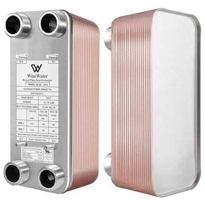 AB Plate Heat Exchanger, 5"x12" 30 Plates Water To Water Heat Exchanger, Copper/SS316L Stainless Steel Brazed Plate Heat Exchanger For Floor Heating, Water Heating, Snow