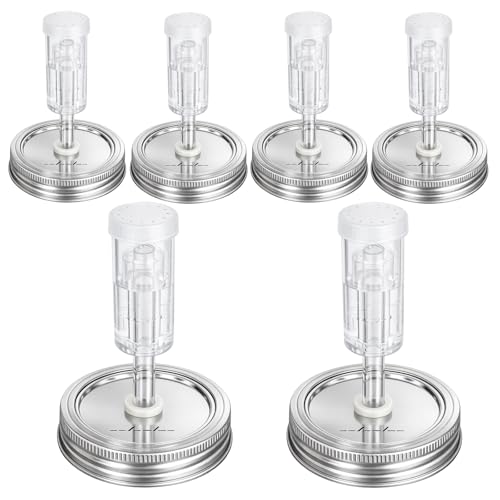Jillmo Fermentation Lids for Wide Mouth Mason Jars, Stainless Steel Auto Venting Fermenting Lid Kit with Airlocks & Silicone Grommets for Pickles, Kimchi & Sauerkraut, 6 Pack, No Jars Included - size: Pack of 6