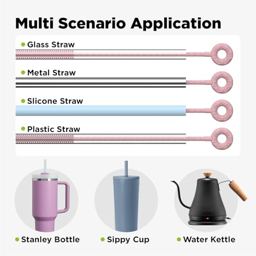 Silicone Straw Cleaner Brush, 2 Pcs Reusable Cleaning Brushes for Straws, 6mm&9mm, Pink - color: Pink