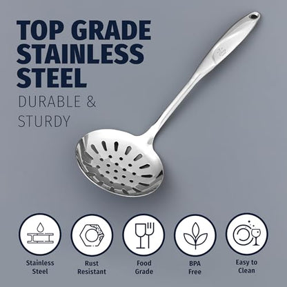 Zulay Kitchen Stainless Steel Slotted Spoon - 14.5” Large Skimmer Frying Spoon for Draining & Serving - Heat-Resistant, Rust-Proof & Dishwasher Safe Kitchen Utensil for Everyday Use - size: Draining Spoon