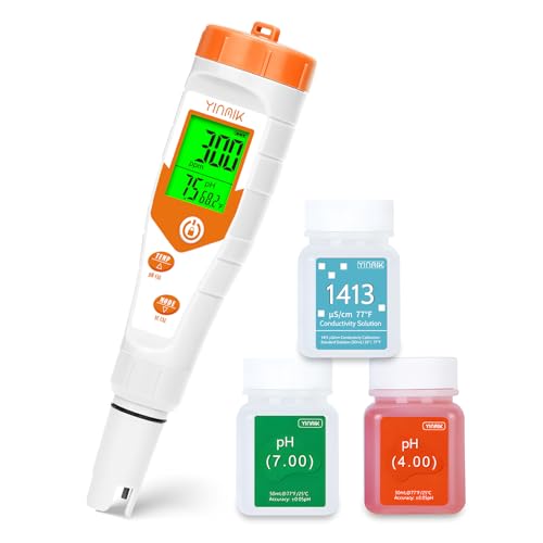 pH Meter for Hydroponics PPM EC Meter for Plant Nutrients Simultaneous Measurement of pH Conductivity TDS Temperature for Reservoir Tank Water DWC Aeroponic Garden Indoor Outdoor Growing - color: 4 in 1 pH Meter with Calibration Liquid