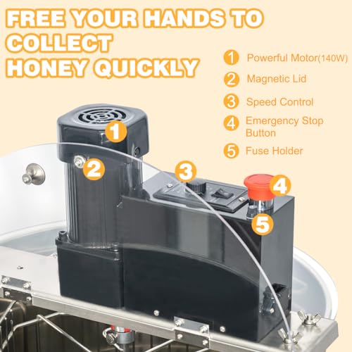 BeeCastle 3 Frame Electric Honey Extractor Stainless Steel Honey Processing Equipment, Powered Honeycomb Drum Spinner with Transparent Lid and Height Adjustable Stand - size: 3-Frame