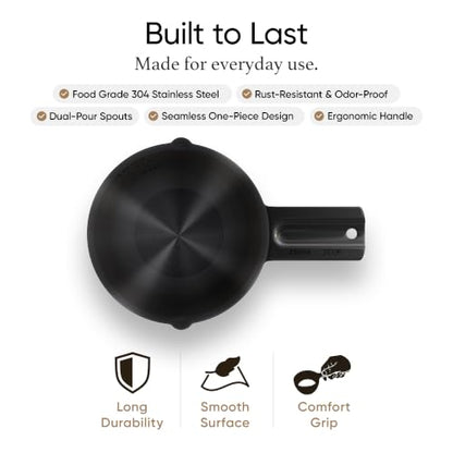 Color Up 2 Cup Measuring Cup, 480ml Black Stainless Steel Metal Measuring Scoop, Easy-Pour Spouts, Engraved Markings, for Dry & Liquid Ingredients - size: 2 Cup (480 ml) Black