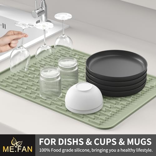 ME.FAN Silicone Dish Drying Mat for Kitchen Counter, Dish Drying Pad for Sink, Refrigerator or Drawer, Countertop Protection Pad S - 12'' x 8'' - Desert Sage - size: 8" x 12"