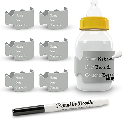 Pumpkin Doodle The Original Write and Reuse Baby Bottle Labels for Daycare - color: Grey, size: Standard