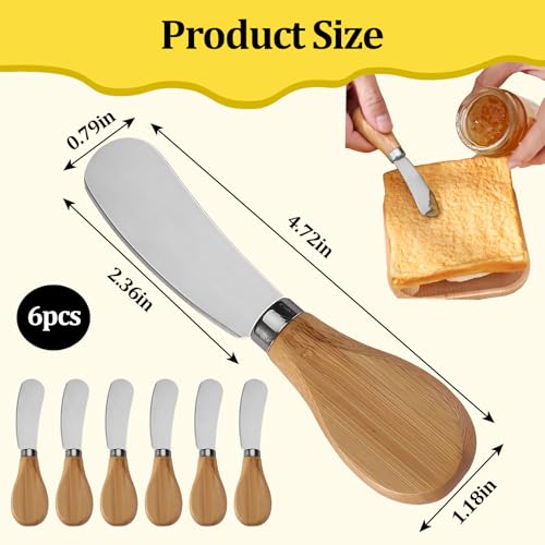 Cheese Spreader Knives,6 PCS Stainless Steel Butter Knife Spreader with Wooden Handle,Small Cheese Knives for Charcuterie Board - size: 6 PCS