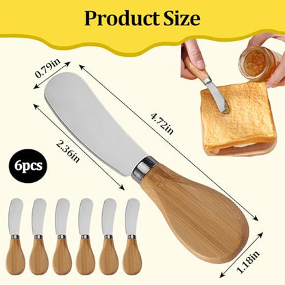 Cheese Spreader Knives,6 PCS Stainless Steel Butter Knife Spreader with Wooden Handle,Small Cheese Knives for Charcuterie Board - size: 6 PCS