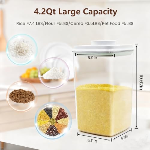 Large Pop Airtight Food Storage Containers Set with Lids 4.2Qt/4L Food Containers with Scoop, Kitchen Pantry Organization and Storage, BPA Free Stackable Cereal Container (4 * 4.2Qt) - color: gray, 4*4.2qt
