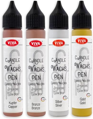 LM-Kreativ Candle Wax Pen Set – Classic Queen – 4 Metallic Colors (0.95 fl. oz Each) | Candle Decorating Kit | Wax Pens for DIY Candles | Candle Paint Pens | Create Baptism Candles | Candle Design
