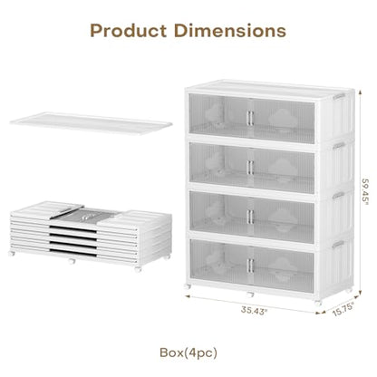 240Gal Extra Large Stackable Storage Bins with Lid (4‑Pack), 960QT Collapsible Organizer with Clear Magnetic Doors & Wheels, Plastic Cabinet for Bedroom, Garage, Dorm, Closet, Kitchen - size: 240QT-4Pack