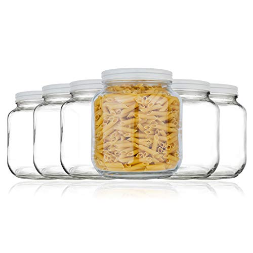 kitchentoolz 6 Pack-Half Gallon Glass Mason Jar Wide Mouth with Airtight Metal Lid -Fermenting Kombucha Kefir - Curing Pickling, Storing and Canning - BPA-Free Dishwasher Safe, Made in USA - color: White Lid