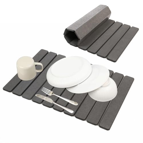 Dish Drying Mats, 24"×16" Fast Dry Stone Mat for Kitchen Counter / Sink, Eco-Friendly Super Absorbent Diatomaceous Earth Mats for Dishes Bottles Cups, Match any Countertop - color: Dark Gray