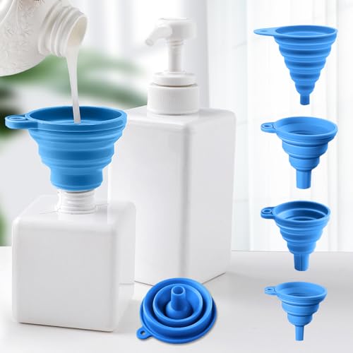 4 Pack Collapsible Silicone Funnels Kitchen Use Foldable Food Grade Liquid Transfer Tools Oil Water Spice Jar Bottle Filling, 12 g, 15 g, 20 g, 35 g - color: Blue, size: 4Pack