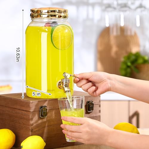 Havawish 2 Pcs 1 Gallon Plastic Beverage Dispenser with Spigot Clear Summer Kitchen Fridge Drink Dispenser for Parties Lemonade Juice Tea Beer Cold Water(Gold,Cylinder) - color: Gold, style: Cylinder