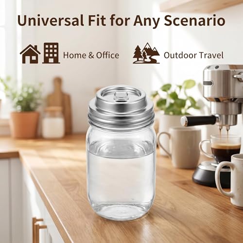 Mason Jar Drinking Lids, Mason Jar Lids, Wide Mouth Stainless Steel Leak-Resistant Sip Lids for Iced Coffee, Cold Drinks, Reusable Metal Mason Jar Drink Lids with Silicone Seal – 3 Pack