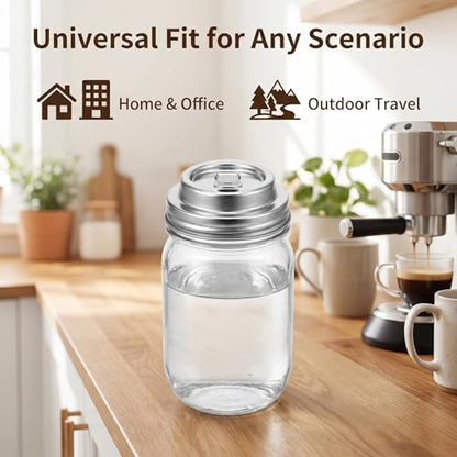 Mason Jar Drinking Lids, Mason Jar Lids, Wide Mouth Stainless Steel Leak-Resistant Sip Lids for Iced Coffee, Cold Drinks, Reusable Metal Mason Jar Drink Lids with Silicone Seal – 3 Pack