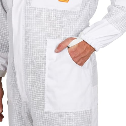 Beekeeping Suit Ventilated 3 Layer Ultra with Total Protection with Safety Fencing for Professional Beekeeping Supplies with Carrying Bag (BP-311-White)-L - color: White, size: L