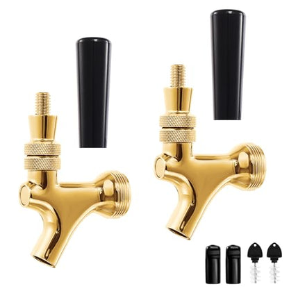 Golden Kegerator Tap Beer Faucet, 2Pcs All 304 Stainless Steel Draft Keg Tap Beer Tower Faucet with Beer Covers Caps Plugs, Beer Dispenser Kegerator Parts for Homebrew