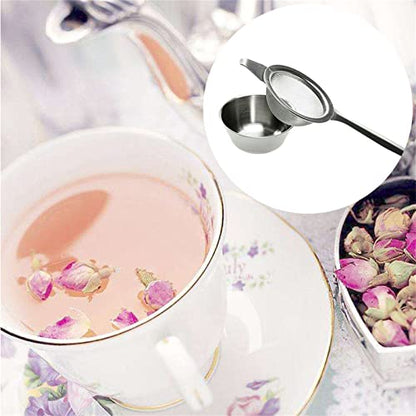 2.24inch Fine Mesh Strainer with Long Handle, Stainless Steel Mini Tea Strainer with dripping bowl, for Straining Teas and Cocktails or Sifting Flour, Sugar, Spices, and Herbs(Silver)