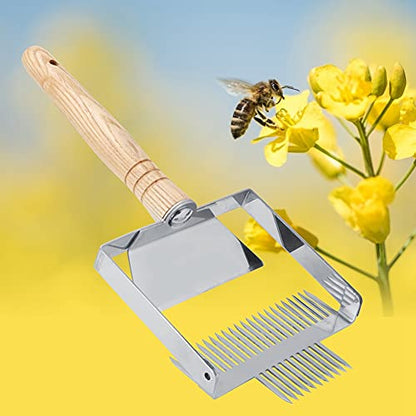 Beekeeping Uncapping Fork Tool – Stainless Steel Beehive Knife Scraper with Wooden Handle for Honey Harvesting Comb Uncapping