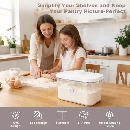 Airtight Rice Container with Measuring Cup, BPA-Free Clear PET Plastic Food Storage Container Pantry Organizers and Storage Sugar Cookies Flour Rice Container (6 L / 6.34 QT) - size: 6 L / 6.34 QT