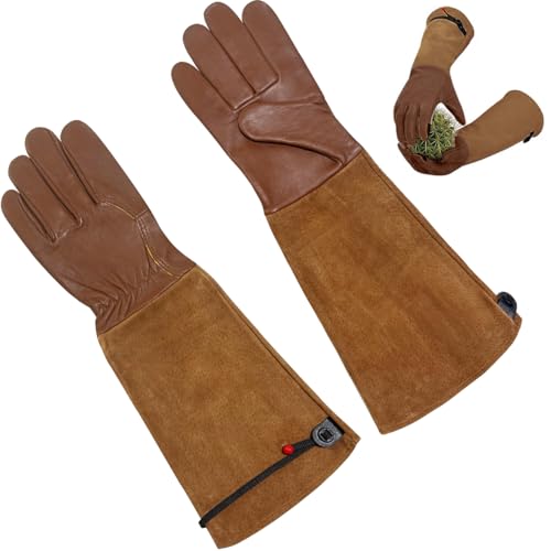 La La Pet Beekeeping Gloves Pigskin Thorn Proof Gauntlets with Breathable Long Sleeves - size: X-Large