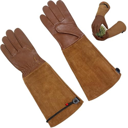 La La Pet Beekeeping Gloves Pigskin Thorn Proof Gauntlets with Breathable Long Sleeves - size: X-Large