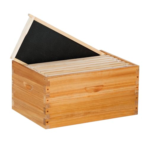 8 Frame Deep Brood Bee Hive Box Langstroth Honey Bee Hive Bee Box Dipped in Beeswax Includes Beehive Frames and Waxed Foundation Sheets (Unassembled) - size: 8 frame deep