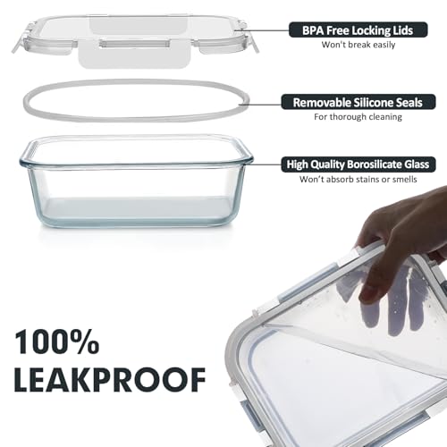 VERONES 30 Pieces Glass Meal Prep Containers Set, Stackable Food Storage Containers with Lids-Airtight Glass Lunch Containers，for Microwave, Oven, Freezer & Dishwasher,White - color: White-30