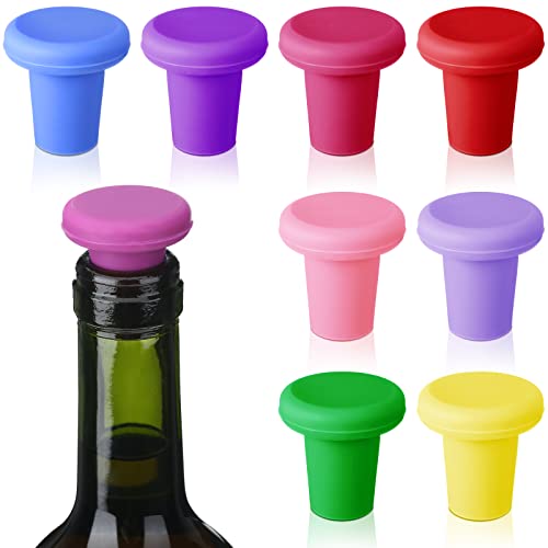 Yookeer 8 Pcs Wine Stoppers Silicone Beer Bottle Sealer Stoppers Glass Bottles Corks Beverage Beer Champagne Wine Storage Keep Fresh Tools for Wedding Party Christmas Supplies(Rainbow) - color: Rainbow