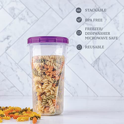PLASTICPRO 48 Ounce Twist Top Deli Containers Clear bottom With Purple Top Twist on Lids Reusable, Stackable, Food Storage Freezer Container - color: Purple