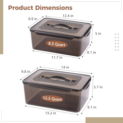 12.5 & 8.3 Quart Marinating Containers with 2 Lids, Plastic Food Storage Containers with Handles, Airtight Brining Containers for Grilling and Meal Prep